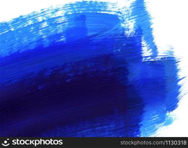 Bright blue and dark blue paint on white , hand drawn background