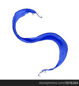 Bright blue colour paint splash on white background