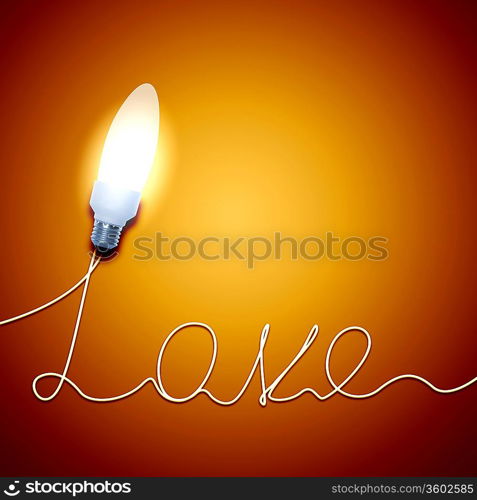 Bright burning light bulb with love concept.