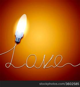 Bright burning light bulb with love concept.