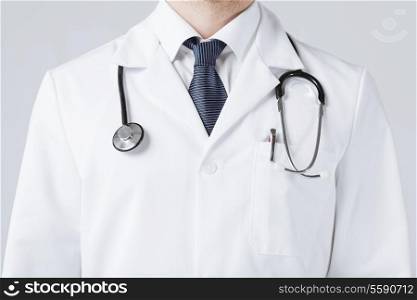 bright close up of male doctor with stethoscope