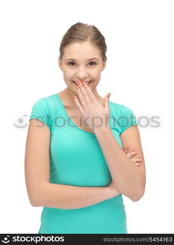 bright closeup picture of beautiful laughing woman