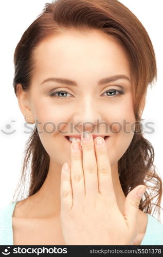 bright closeup picture of beautiful laughing woman