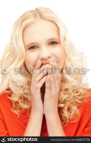 bright closeup picture of beautiful laughing woman