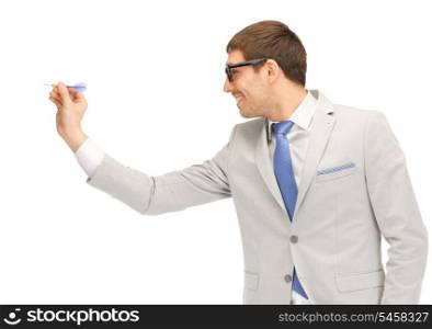 bright closeup picture of businessman with dart