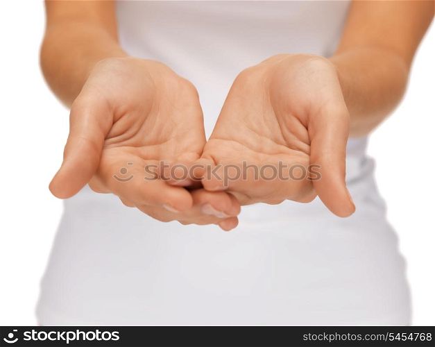 bright closeup picture of empty open woman hands