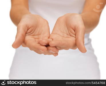 bright closeup picture of empty open woman hands