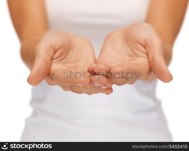 bright closeup picture of empty open woman hands