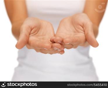 bright closeup picture of empty open woman hands
