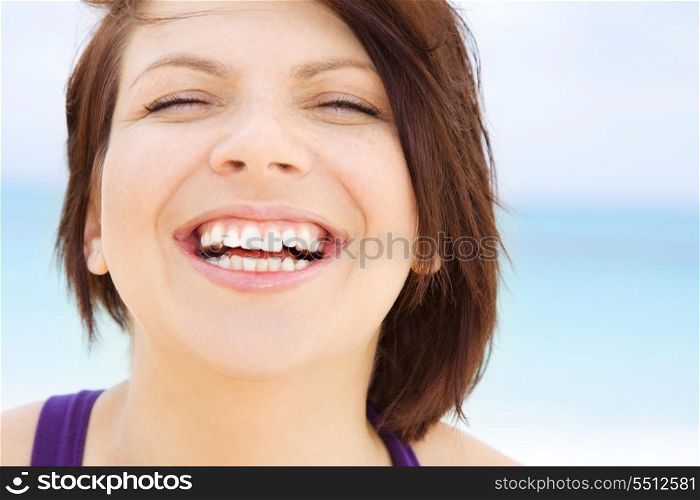 bright closeup picture of happy woman face