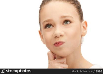 bright closeup picture of pensive teenage girl