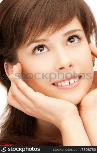 bright closeup picture of pensive teenage girl