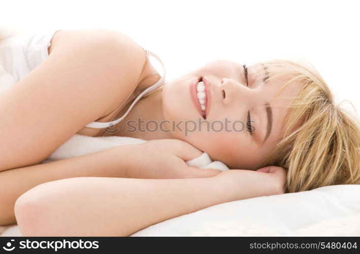 bright closeup picture of sleeping teenage girl