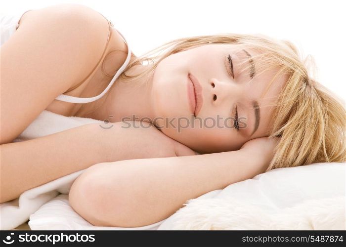 bright closeup picture of sleeping teenage girl
