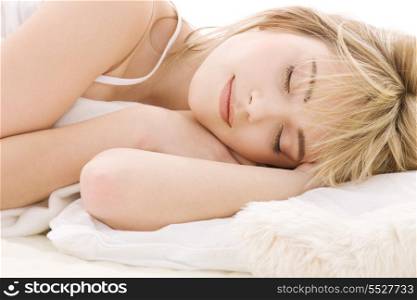 bright closeup picture of sleeping teenage girl