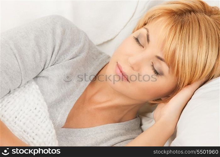 bright closeup picture of sleeping woman face&#xA;