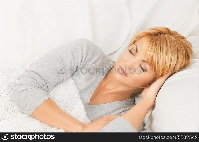 bright closeup picture of sleeping woman face&#xA;
