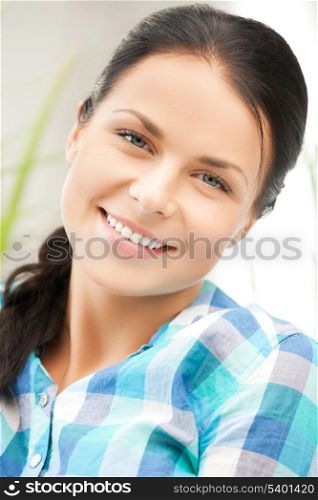 bright closeup picture of smiling woman at home