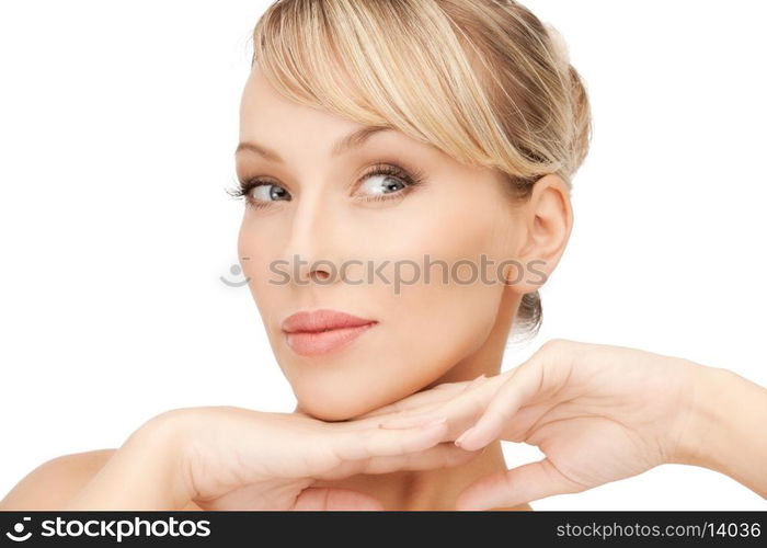 bright closeup portrait picture of beautiful woman