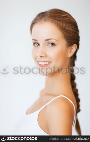 bright closeup portrait picture of beautiful woman