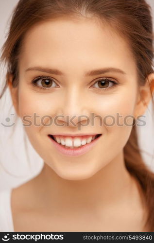 bright closeup portrait picture of beautiful woman