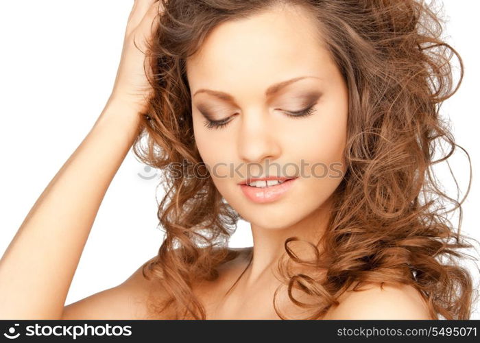 bright closeup portrait picture of beautiful woman