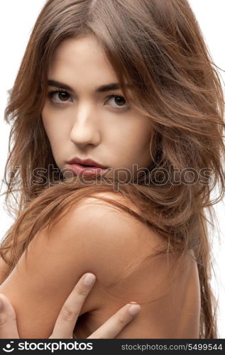 bright closeup portrait picture of beautiful woman