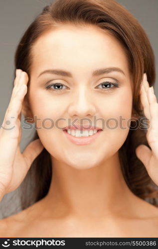 bright closeup portrait picture of beautiful woman