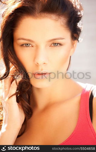 bright closeup portrait picture of beautiful woman