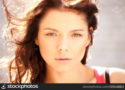 bright closeup portrait picture of beautiful woman