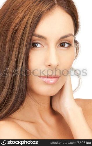 bright closeup portrait picture of beautiful woman