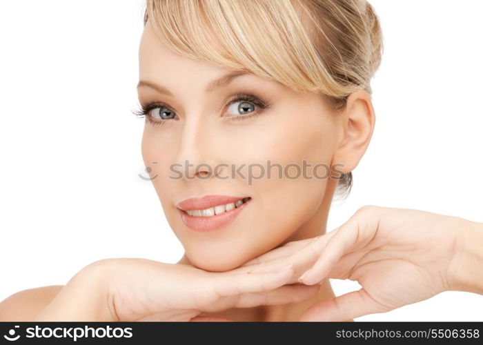 bright closeup portrait picture of beautiful woman