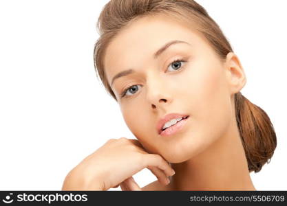 bright closeup portrait picture of beautiful woman