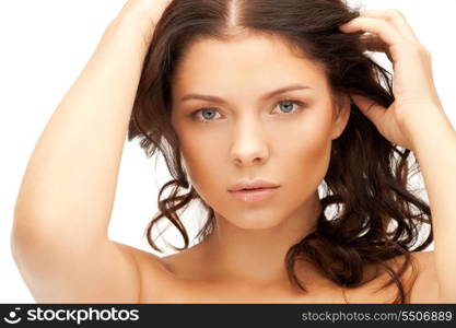 bright closeup portrait picture of beautiful woman