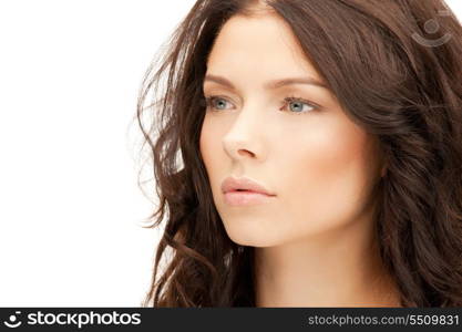 bright closeup portrait picture of beautiful woman