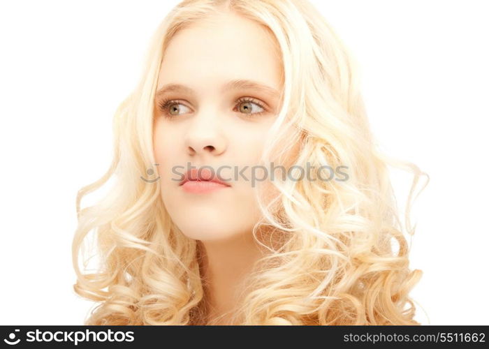 bright closeup portrait picture of beautiful woman