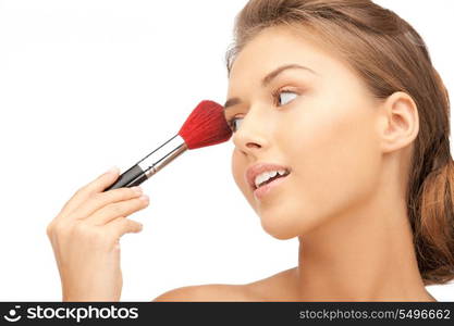 bright closeup portrait picture of beautiful woman with brush