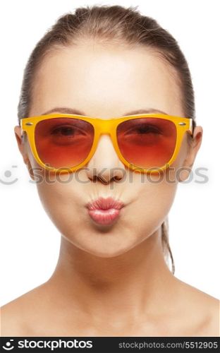 bright closeup portrait picture of funny teenage girl in shades