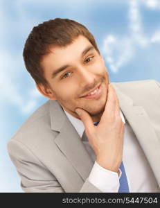 bright closeup portrait picture of happy businessman