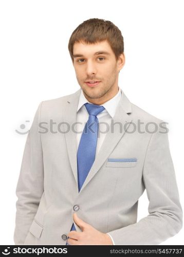 bright closeup portrait picture of happy businessman