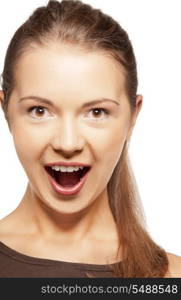 bright closeup portrait picture of happy screaming teenage girl