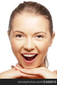 bright closeup portrait picture of happy screaming teenage girl