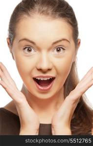 bright closeup portrait picture of happy screaming teenage girl