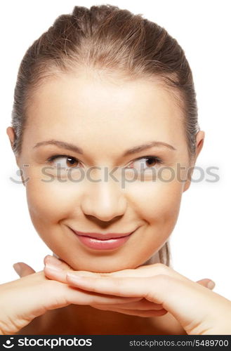 bright closeup portrait picture of happy teenage girl