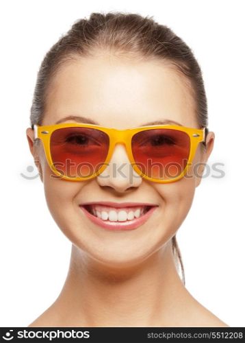 bright closeup portrait picture of happy teenage girl in shades