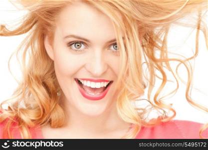 bright closeup portrait picture of happy woman