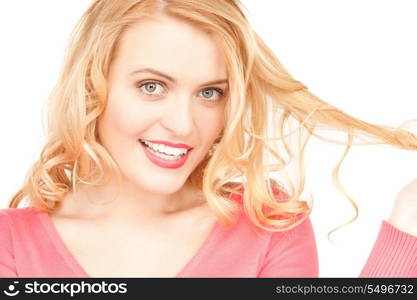 bright closeup portrait picture of happy woman