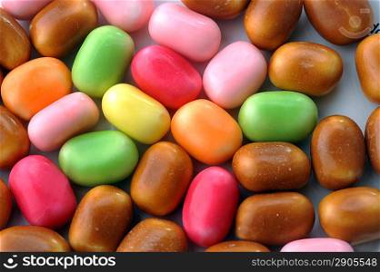 Bright color candies in sugar glaze