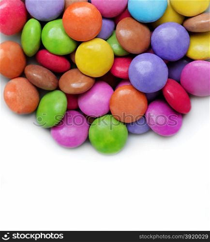 Bright color candy close up on white background