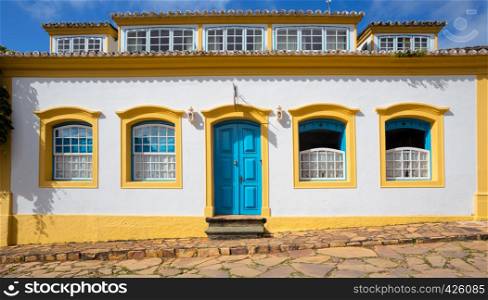 bright colored facade of house at the Parati Brazil
